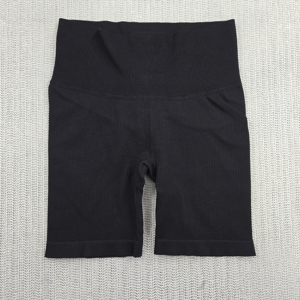 Love & Sports Shorts Womens Small Black Ribbed Seamless Biker High Waist Yoga